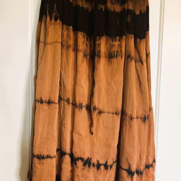 Boho Maxi Skirt – XL – Tie-Dye Brown & Black – Double Layer – Cotton Viscose Ble - Picture 3 of 8